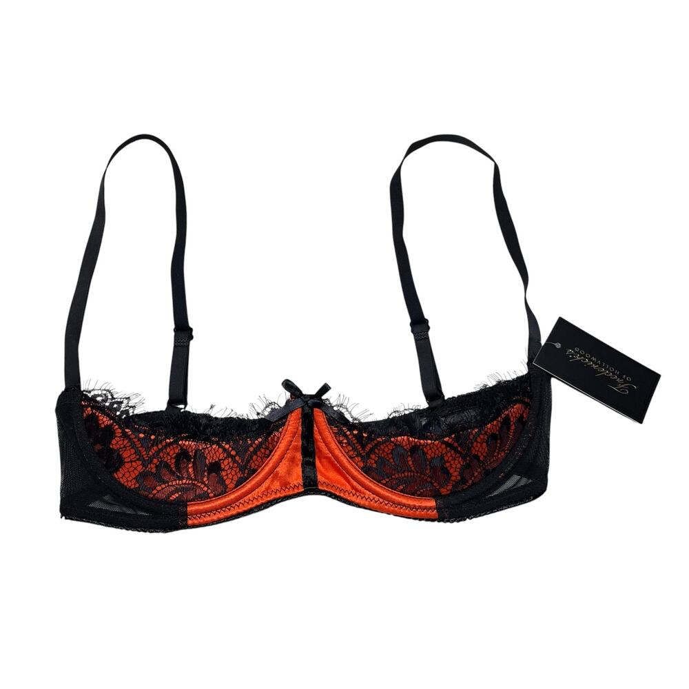 Frederick's of Hollywood Lux Lace Over Satin Shelf Bra Orange Black Size XL